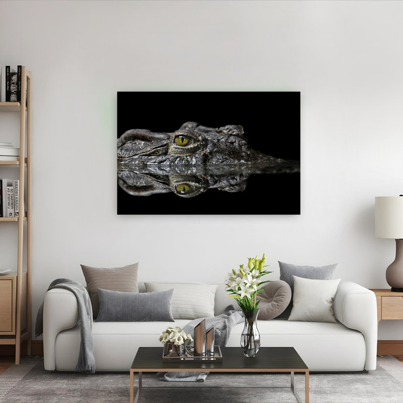 Crocodile'S Dark Gaze Contemporary Alligator Crocodile Nature Wildlife Wall Art Print 1 Piece Wrapped Canvas Wall Art