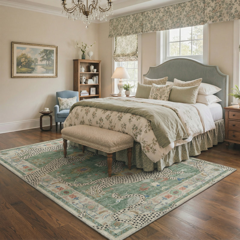 Allandale Safari Animal Print Leopard Machine Washable Green / Beige / Yellow Indoor Area Rug with Non-Slip Backing, Green