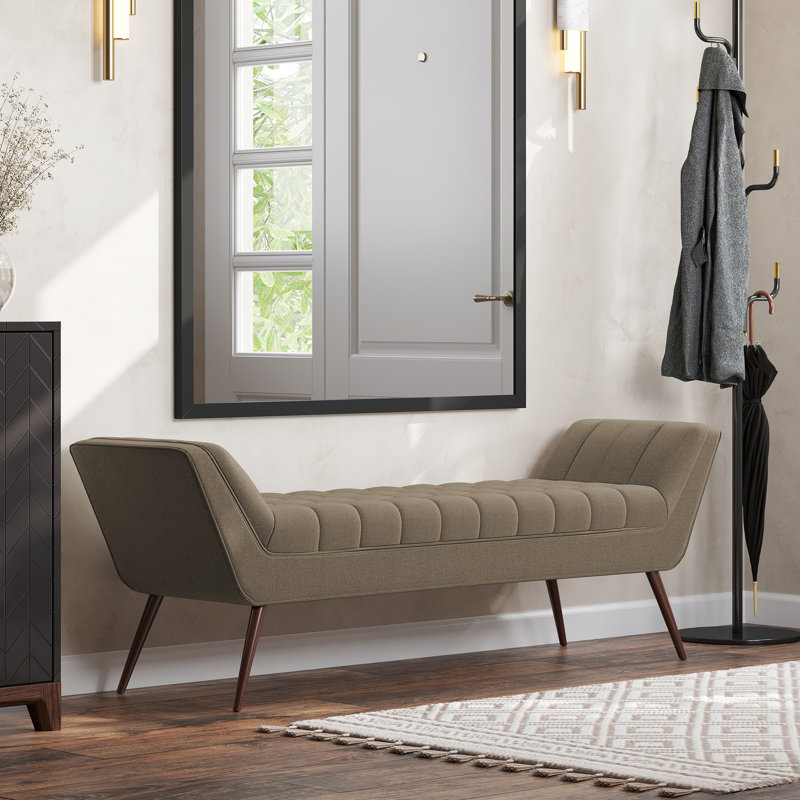 Upholstered Ottoman, Light Brown Linen