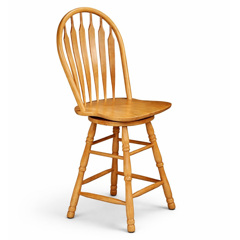 Azizi Swivel Solid Wood Counter Stool, Rich Honey Light Oak