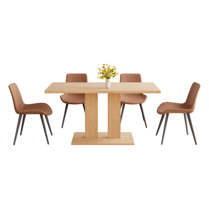 Louisette 46'' Modern Dining Kitchen Table with and 4 Dining Chairs Set, Brown