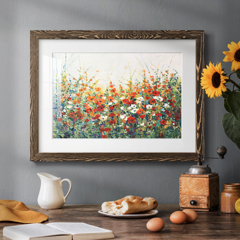 «Garden in Bloom I», reproduction d'art encadrée, H 14 po x l 20 po x P 1,5 po, Noyer