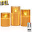 Gold Ribbed Glass Battery Operated LED Candles with Remote, Flameless Candle Gift Set with Timer, Warm White Light- Include 6 Batteries - Set of 3