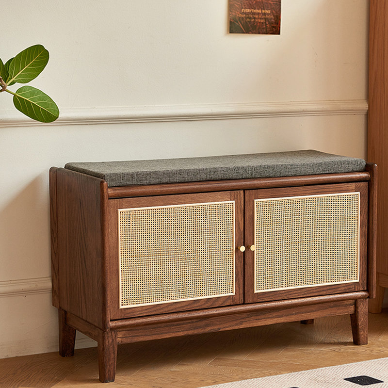 8 Pair Solid Wood Shoe Storage Bench, Brown