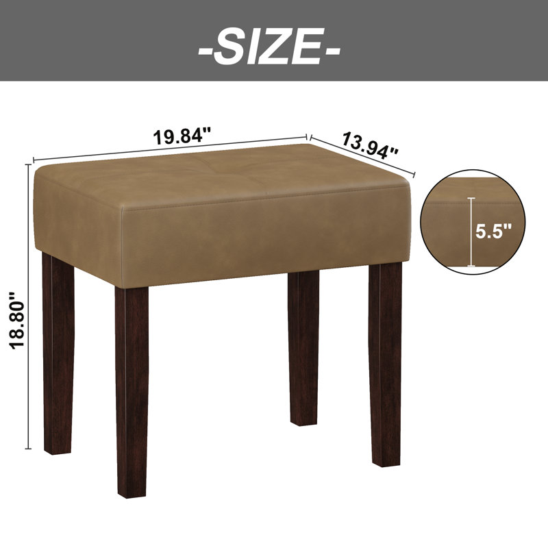 Tabouret de repose-pieds rectangulaire en cuir Nakendra, Gingembre, H 18,8 po x l 19,84 po x P 13,94 po