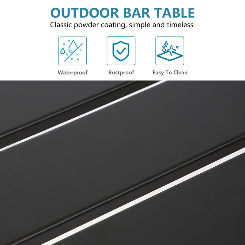 Counter Height 36.97'' Iron Bar Table, 15.6" W x 62.99" L, Black