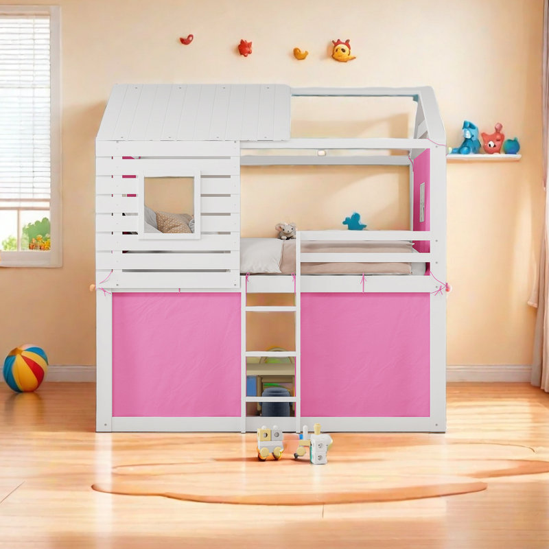 Ahaana Kids Bunk Bed, White/Pink, Full