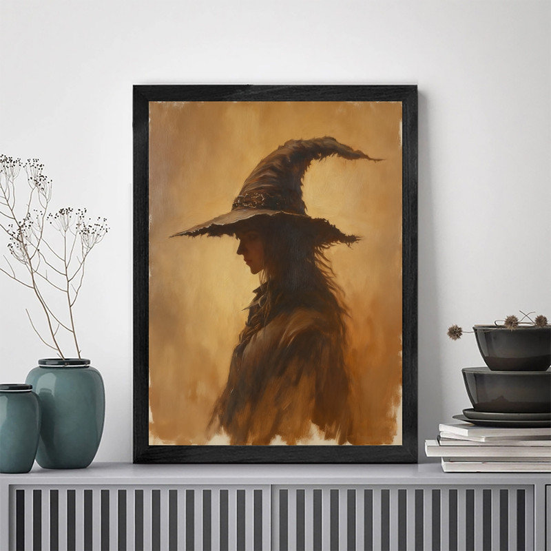 «Black», encadrée noire, sorcière gothique, peinture à l'huile, impression sur toile, H 11 po x l 9 po