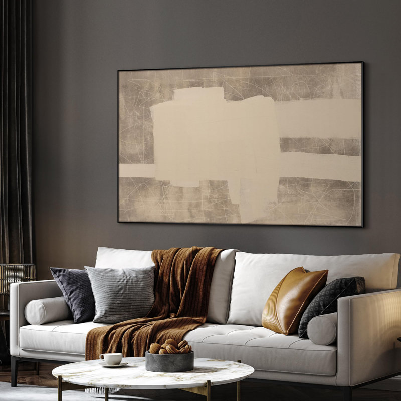 Très grande reproduction d'art sur toile - Blocs abstraits crème et beige abstraits pour le salon ou la chambre à coucher - «Assemblage requis du cadre (cadre non fini)»