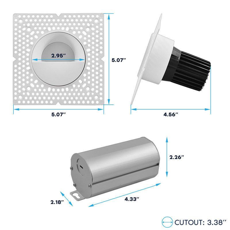 Projecteur encastré à DEL 3 pouces avec garniture de rondelle de rechange blanche LUXRITE 15W, 1100LM, 5CCT, 60 °, à intensité variable, CRI90, ETL blanc, paquet de 4