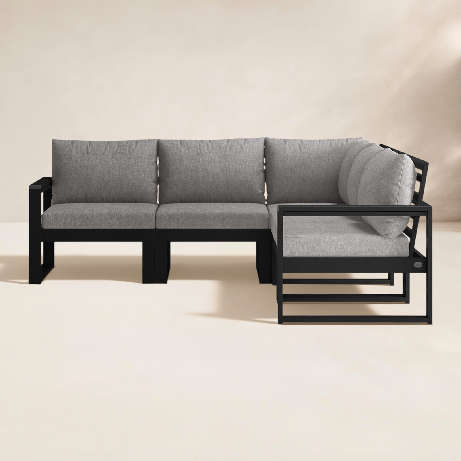POLYWOOD® Edge 85" Patio Sectional, Black, Weathered Tweed