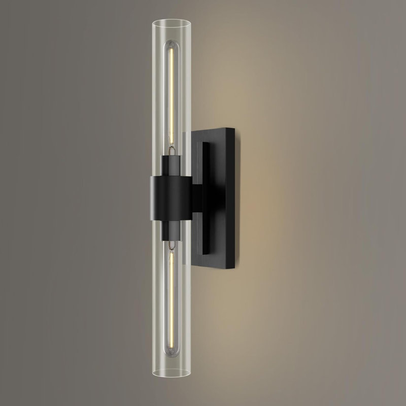 Applique murale moderne avec tubes en verre transparent pour meuble-lavabo, chambre à coucher et salon, Noir mat