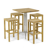 Contemporary 30-Inch Square Bar Table With 4 Teak Backless Stools