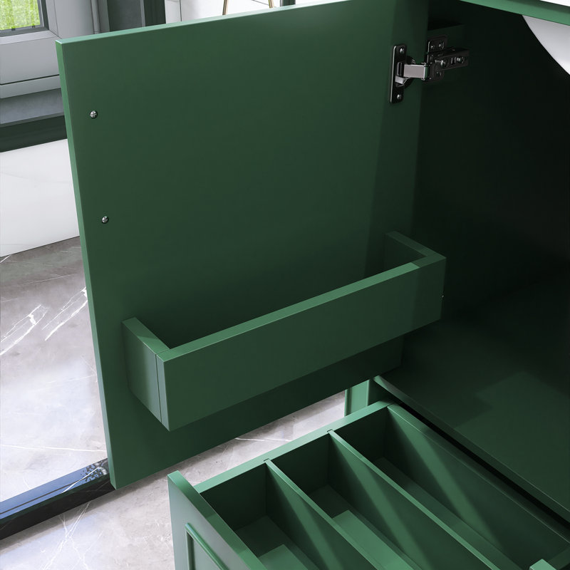 30" Modern Traditional Freestanding Bathroom Vanity Cabinet With Ceramic Basin, Green