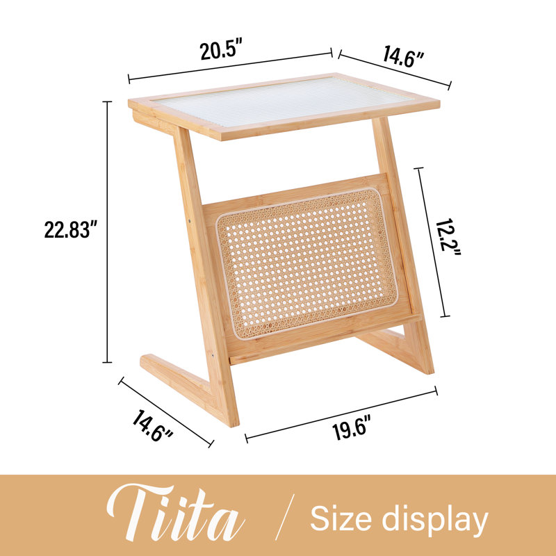 Table de bout en verre, Jaune, H 22 po x l 11,8 po x P 20,5 po