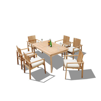 3 - Person Teak Solid Wood Patio Dining Set Umbrella Hole Included Round Table