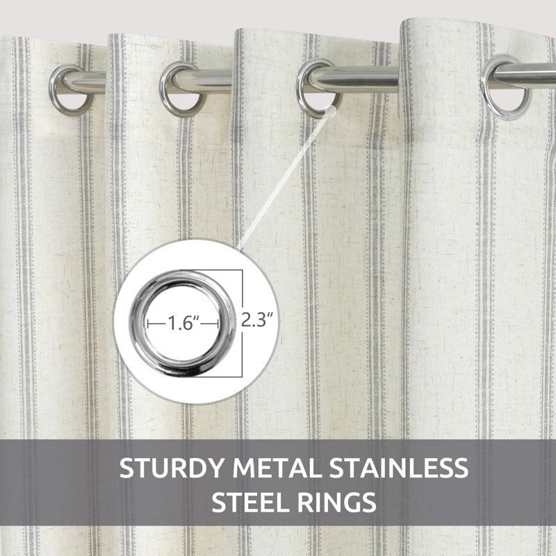 Jeanenia  Farmhouse Vertical Striped Linen Blend Textured Light Filtering Semi Sheer Curtains for Living Room Bedroom, Gray