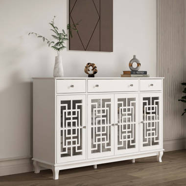 Cedrina 4-Door Large Storage Cabinet,Sideboard with Adjustable Divider and Pull Ring Handles-Stylish Buffet Red Barrel Studio Color: White