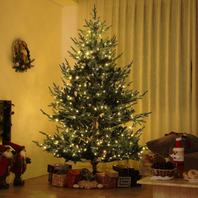 Arbre de Noël 7,5 pi, arbre de Noël artificiel pin nordique avec 300 lumières DEL bicolores et 1218 branches, arbre de Noël articulé à base large pour une fête des Fêtes