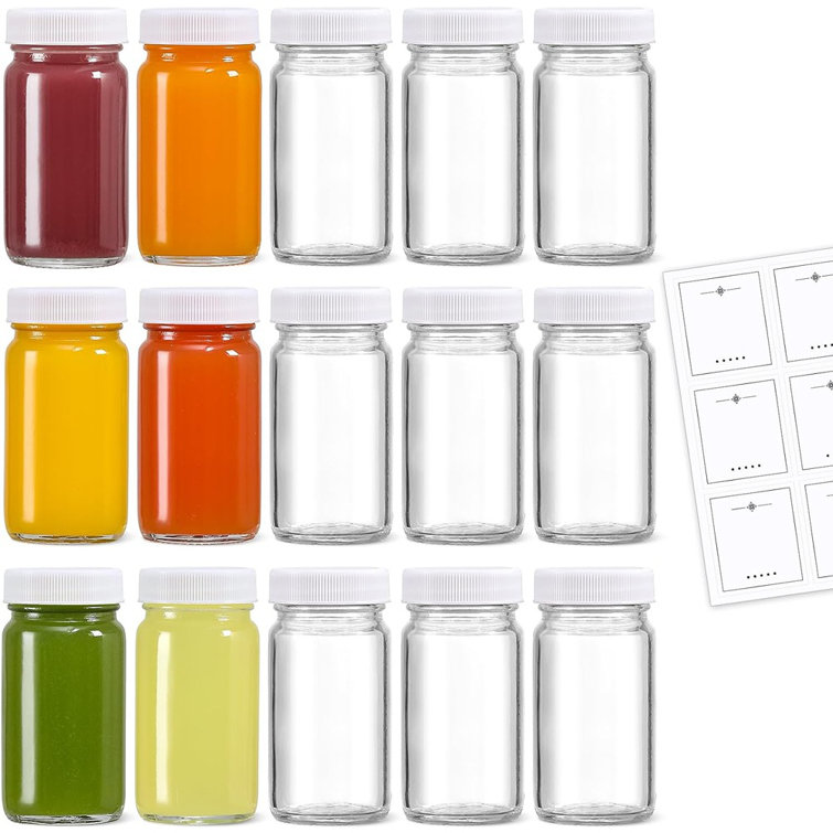 2Oz Glass Shot Bottles with Caps Juice Wellness Ginger Shots Bottle  Dishwasher Safe Mini Jars Lids