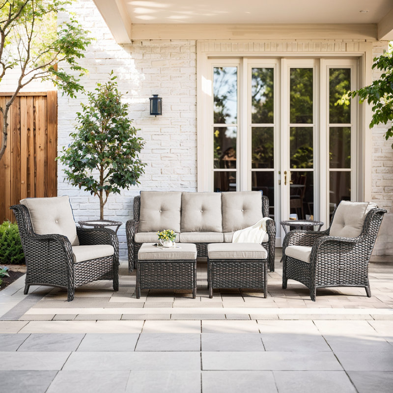 Bonia Wicker 5 - Person Patio Conversation Set with Cushions, Beige, Brown