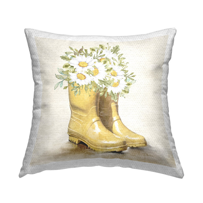 Coussin décoratif d'extérieur imprimé Sunny Garden bottes par Kim Allen
