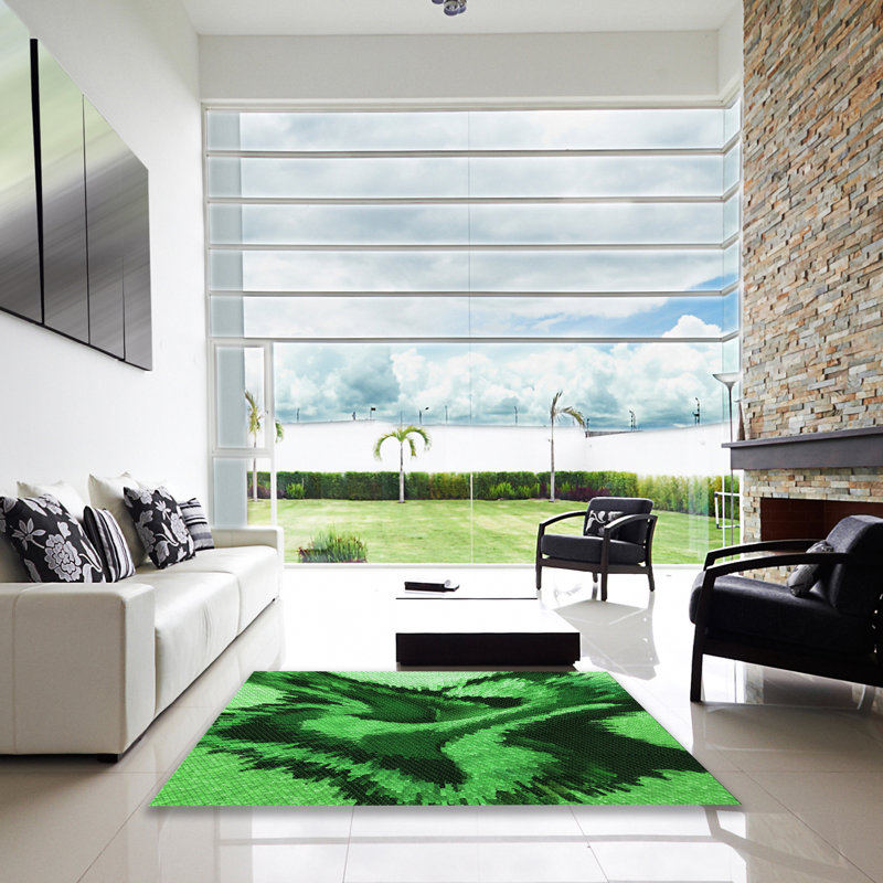 Tapis abstrait vert, Carré 5 pi