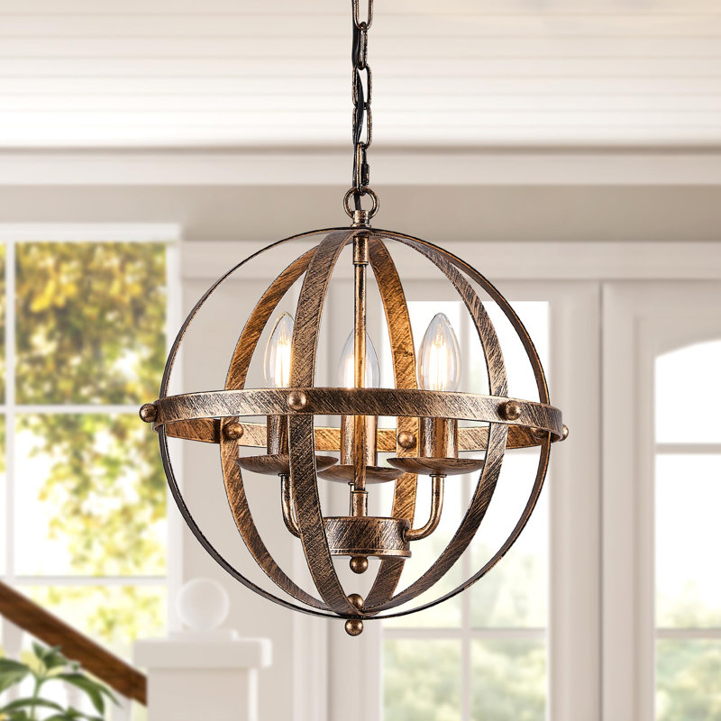 Arley 3 - Light Dimmable Farmhouse Unique Design Adjustable Caged Chandelier Pendant Lights, Bronze