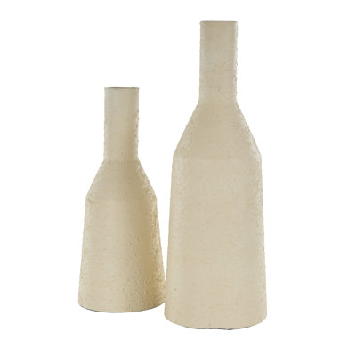 Triniyah Metal Fluted Distressed Textured Decorative Cream Vase Set