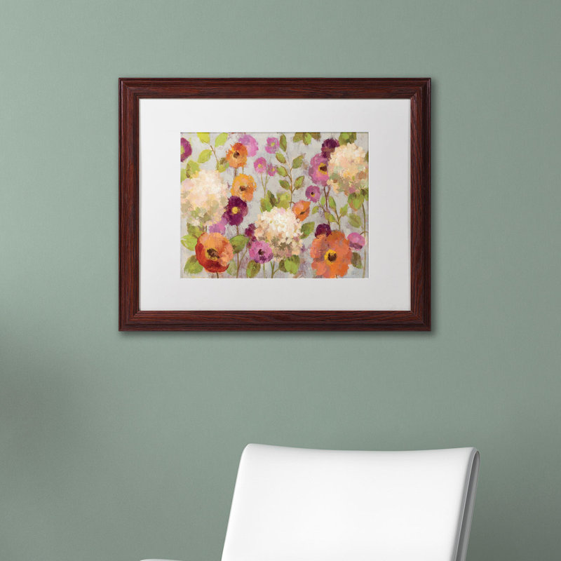 Hydrangeas and Anemones Floral Canvas Print in Dark Wood Frame
