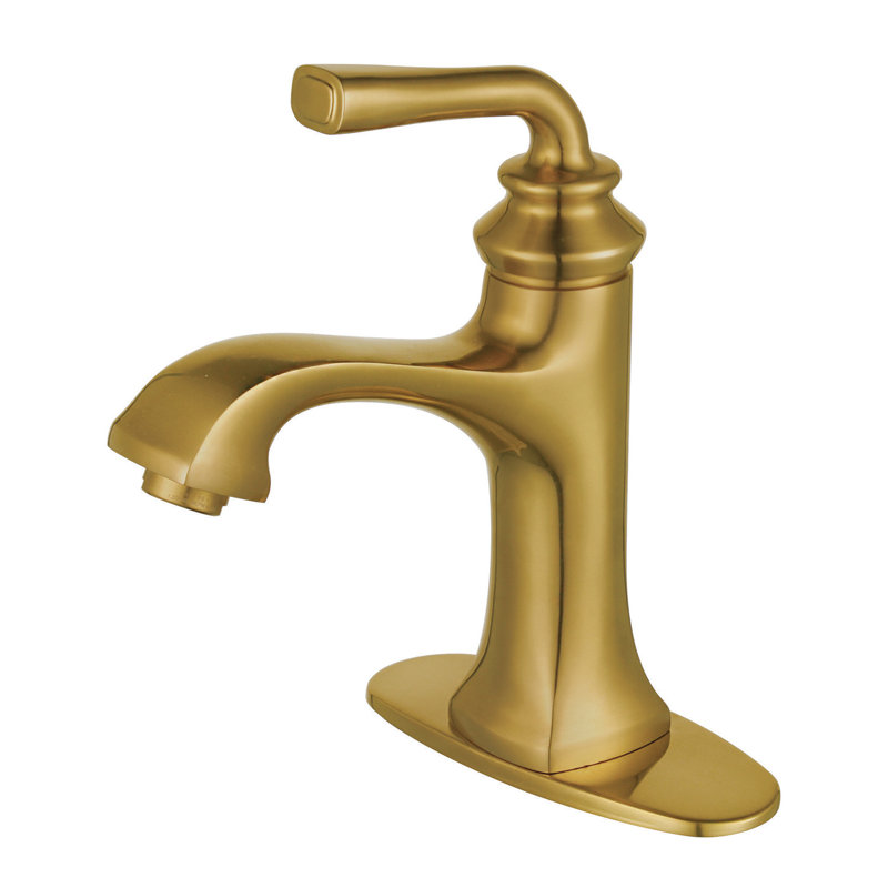 Kingston Brass Restoration Single-Handle 1-Hole Deck Mount Bathroom Faucet with Push Pop-Up, Brushed Brass