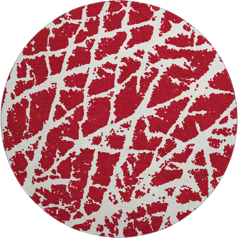 Premium Machine Washable Cerrito AMF501 Red Rug, Round 8'