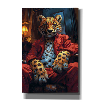 Toile épique Graffiti «Teenage Leopard In Red Dress» par Momart, 26 po x 40 po
