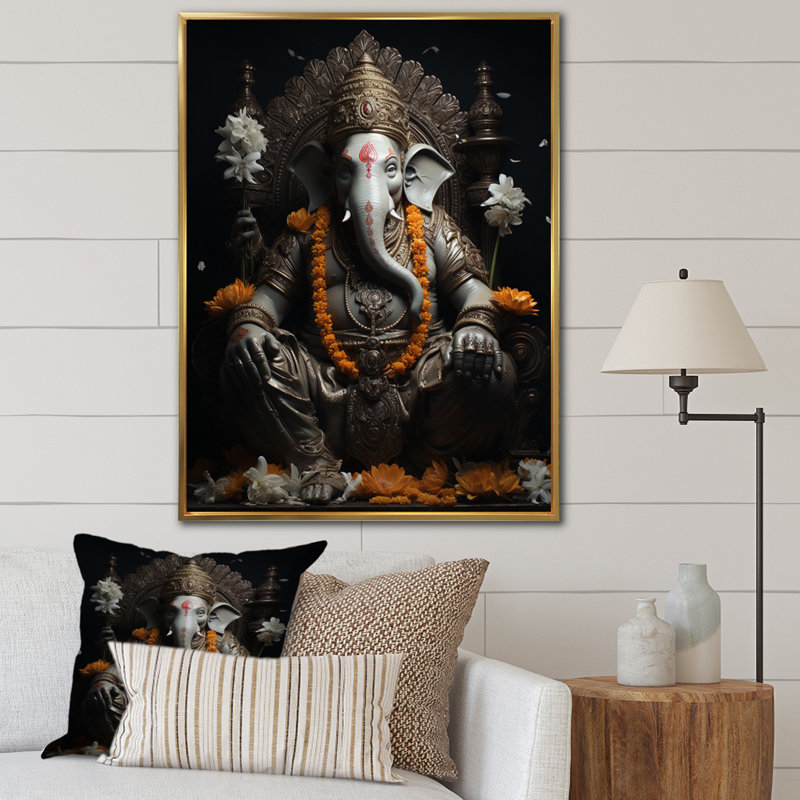 Dinvers Hinduisim Divine Ganesha I, reproduction d'art sur toile, H 32 po x l 16 po x P 1 po, Cadre flottant doré