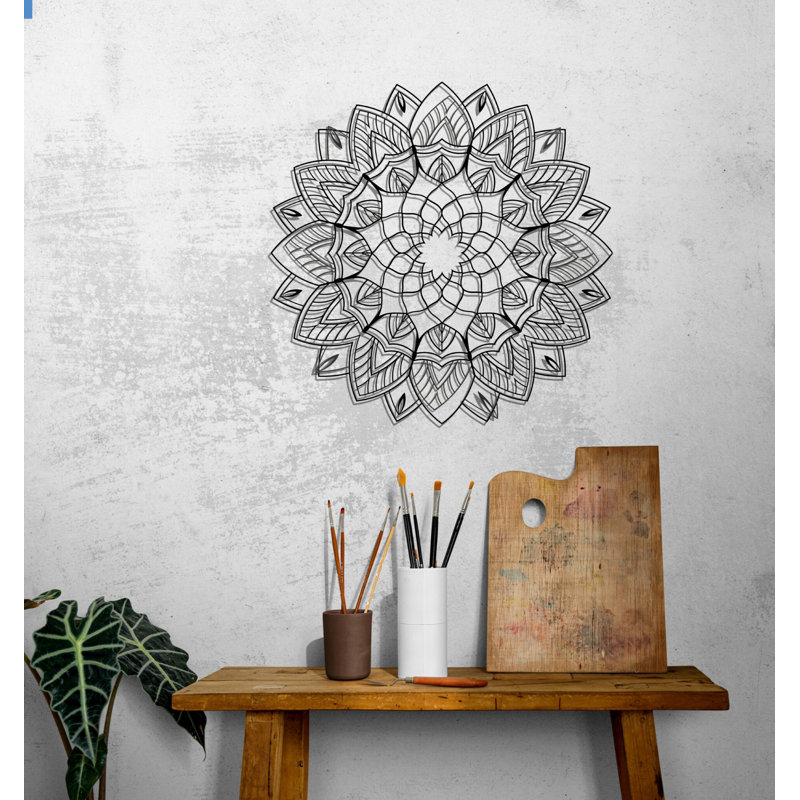 Metal Mandala Abstract Wall Hanging Décor, Creative Floral Metal Wall Art Home Decoration, 14" H x 14" W x 0.5" D