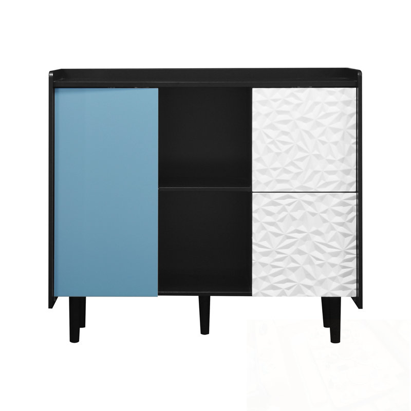 Wood Arria with 2 Drawers and open storage, Black+Blue