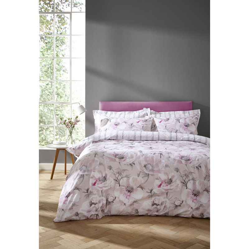Arctic Poppy Cotton Print Duvet Cover Set, Blush, Single Duvet Cover + 1 Pillowcase