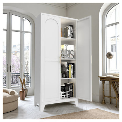 Armoire de rangement 61 po à 2 portes galbées, armoire de rangement en métal avec portes et tablettes réglables, pour chambre à coucher, salon (blanc)