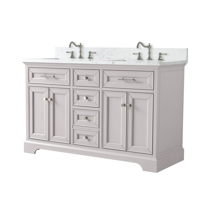 Ensemble de meuble-lavabo double 54 po Currahee, Taupe / nickel brossé