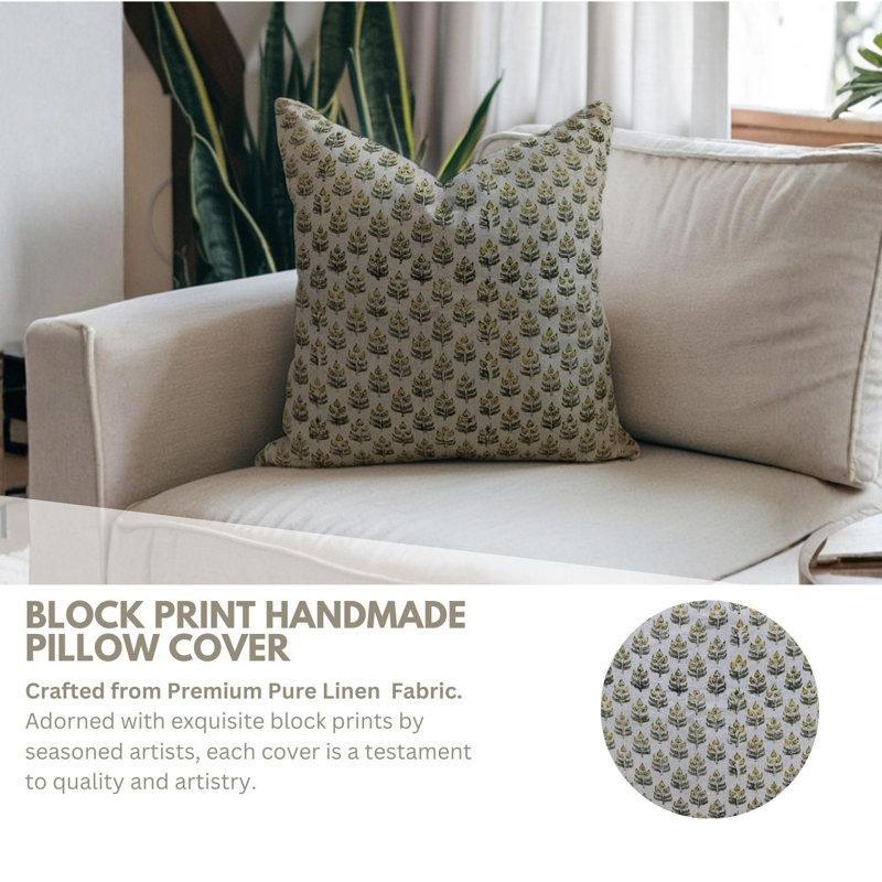 Housse de coussin en lin fabriquée à la main Fabividine Alia, taille coussin décoratif - 16 x 16 po, 16 po x 16 po