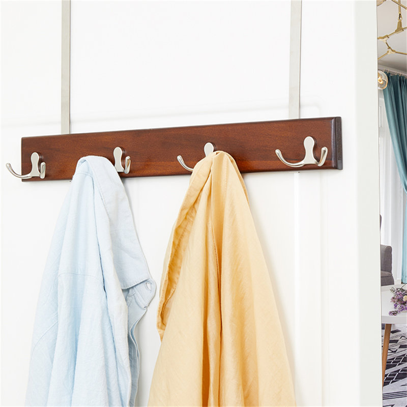 Crochet pour porte en bois massif, H 10,03 po x l 21,25 po x P 1,77 po, Argent/Brun