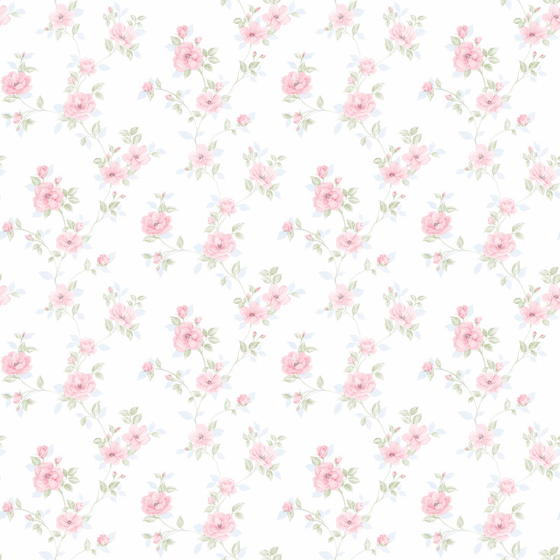 Pretty Prints Mini Rose Trail Wallpaper Roll, Pink/White