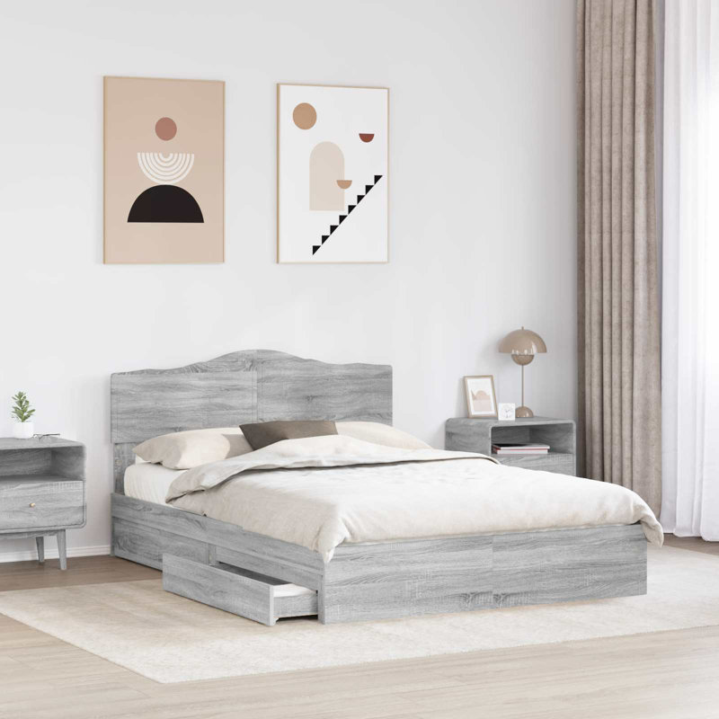 Bed Frame, European Double (140 x 200 cm), Grey Sonoma