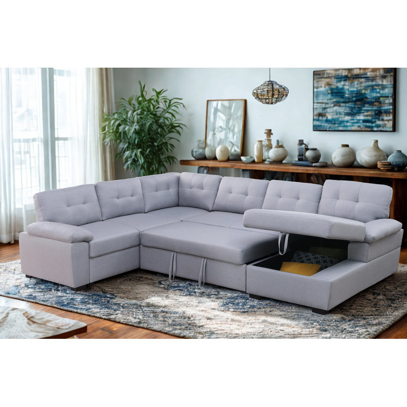 Lit Arusha en tissu Aine avec rangement, Gris