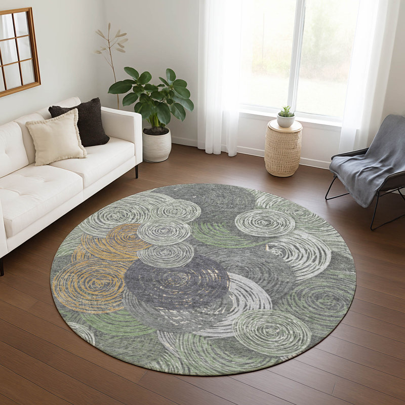 Machine Washable Indoor/Outdoor Hovey ACN2267 Geometric Rug, Round 8'