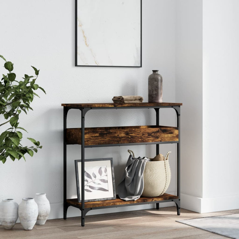 Console 17 étages avec tablette noire 39,4 po x 11,4 po x 29,5 po, Chêne fumé, H 29,5 po x l 29,5 po x P 11,4 po