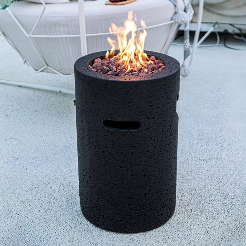 Black Gas Free-standing Fire Pit Table with Lava Rocks