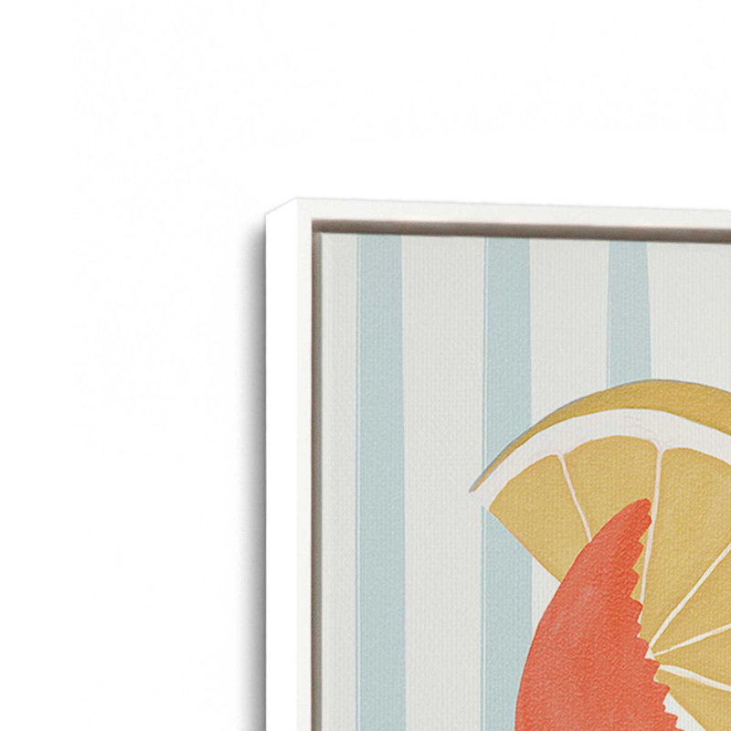 «Chillin Lobster Stripes» par Sarah Adams, reproduction d'art, L 24 po x H 32 po, White, Toile avec cadre