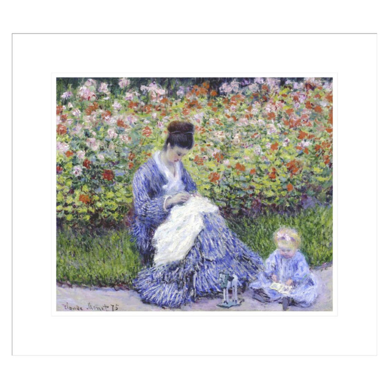 Camille Monet et un enfant dans le jardin de l'artiste à Argenteuil par Claude Monet, impression giclée encadrée
