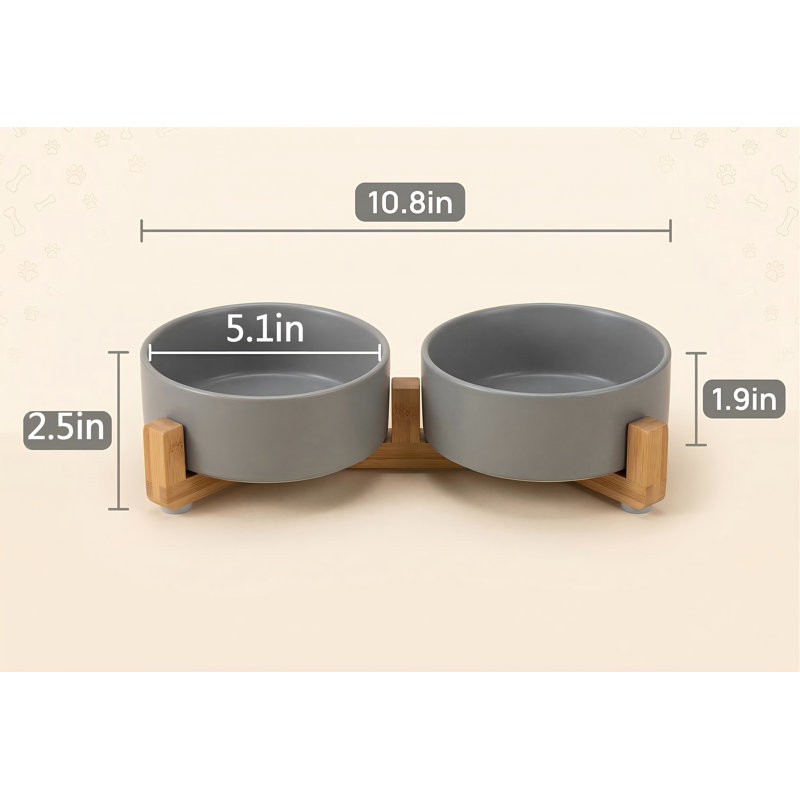 Ensemble de bols en céramique pour chat et chien 13,5 oz avec support en bois, glacis mat antidérapant, base lestée, pour petits chiens et chats